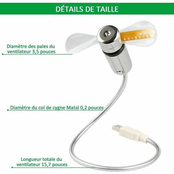 Mini USB-urventilator. Fleksibel svanehals LED-urventilator med tidsvisning via USB.