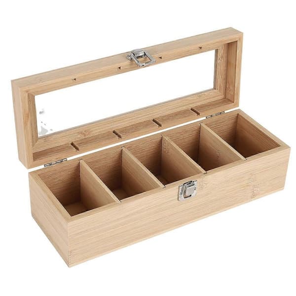 Multifunksjonell Bambus System Tepose Smykke Organizer Oppbevaringsboks 5 Rom Teboks Organizer