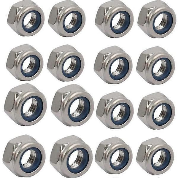 10 stk. låsemutter venstre gjenge M8x1.25mm metrisk gjenge 304 rustfritt stål nylon låsemutter