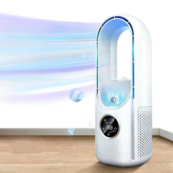 Bladeless ventilator, 6 hastigheder, Timer, LED-display, Køling og befugtning, Tåge, Hjemmeventilator