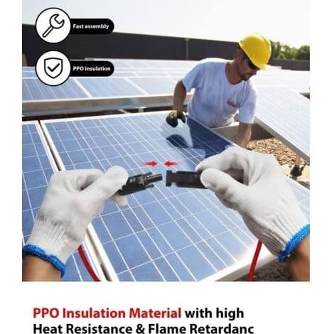 Solcelleforlængerkabel, solcellepanel forlængerkabel med MC4-stikpar, rød + sort, 14 AWG, 3M / 10ft