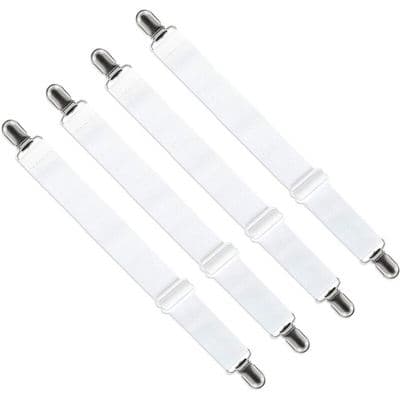 JZSH Justerbar Lakenstrammer – Sett med 4 (65 cm til 200 cm – Justerbar Seng/Sofafeste – Hvit)