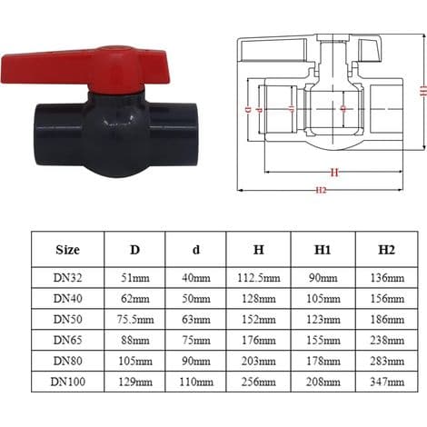 PVC-limventil 20 25 32 40 50 63 75 90 110 mm kugleventil til swimmingpool