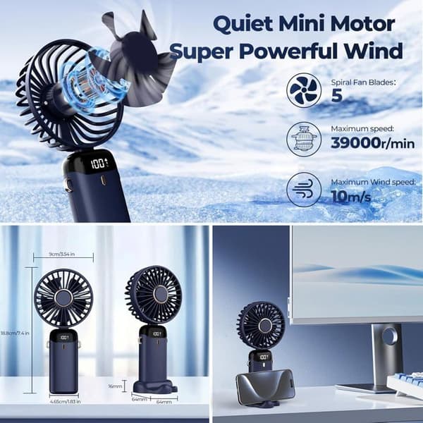 Bærbar Ventilator - XVX - Sammenfoldelig - 4200 mAh - 5 Hastigheder - LED