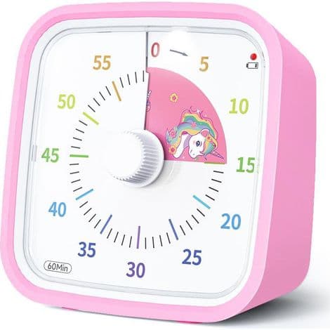 Enhjørning Visuell Timer, Enhjørning Timer for Barn, 60-Minutters Nedtellingstimer for Barn og Voksne (Rosa Enhjørning)