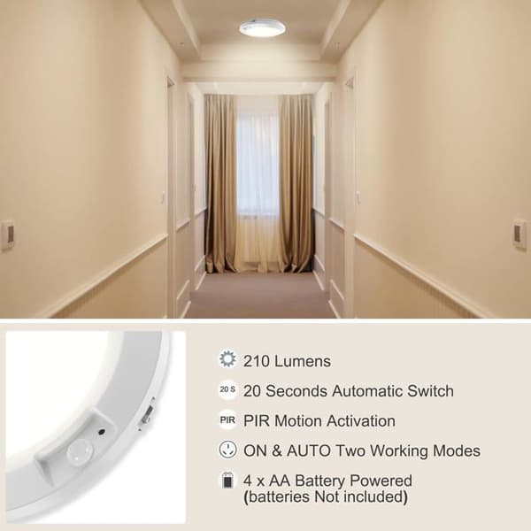 LED taklampe - Bevegelsessensor - Trådløs - 210LM - Hvit (2 stk)