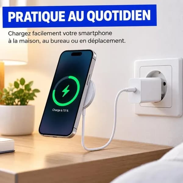 Trådløs lader - MagSafe-kompatibel - iPhone 14/13/12/11 - Hurtiglading - USB-C - Hvit