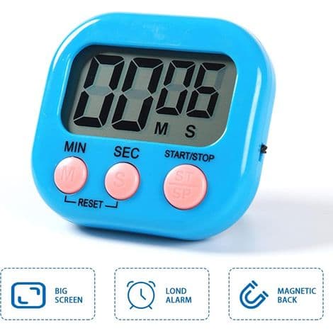 Magnetisk kökstimer med stor LCD-skärm, timer för matlagning, studier, kraftfullt larm och nedräkningstimer, blå