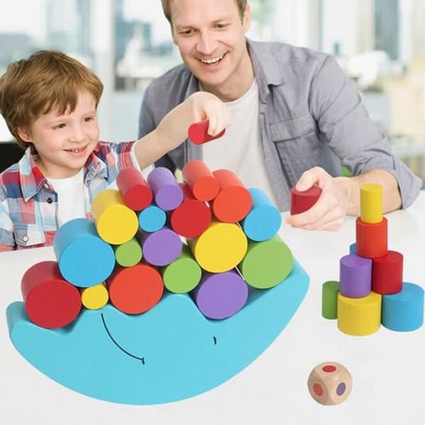 Månbalans Balansspel i trä för barn - Blå - Från 4 år