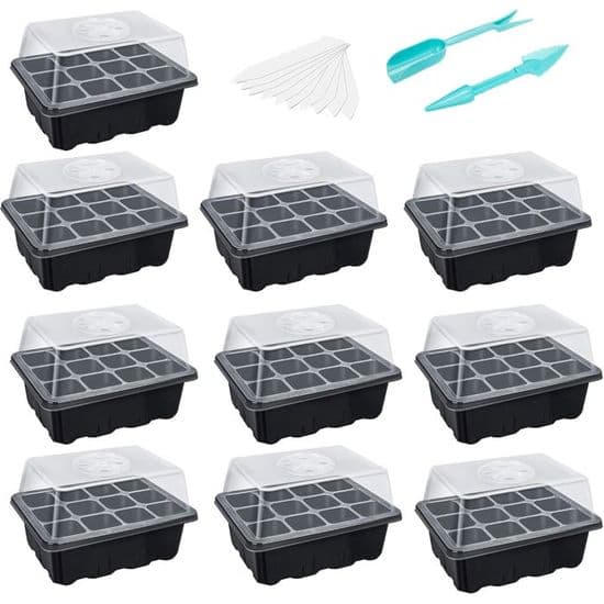 10-pack fröbrickor med kupol och bas. Etikett