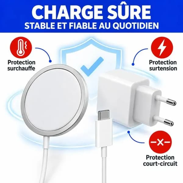 Trådløs lader - MagSafe-kompatibel - iPhone 14/13/12/11 - Hurtiglading - USB-C - Hvit