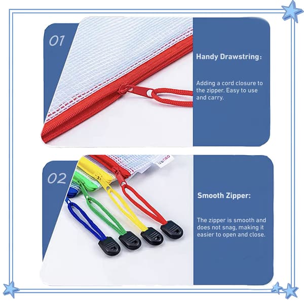 A4 Plastmapp med dragkedja, dokumentväskor och mappar - 5-pack för kontor, hem och skolmaterial
