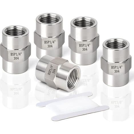 5 Stykker 1/4\" BSP Hun til Hun Sekskantfatning, 304 Rustfrit Stål Rørfitting Adapter til Industriel VVS