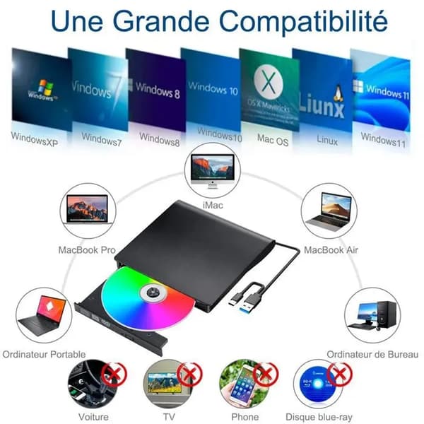 Ulkoinen USB 3.0 CD/DVD-asema - DVD-RW-poltin - Kompakti - Windows/Mac/Linux