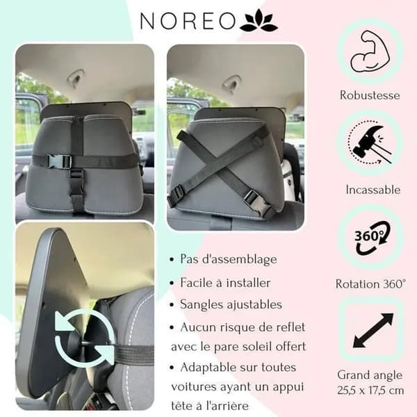 Vidvinkelspegel för bilbarnstol - Splittersäker - 360° justerbar - Gratis solskydd