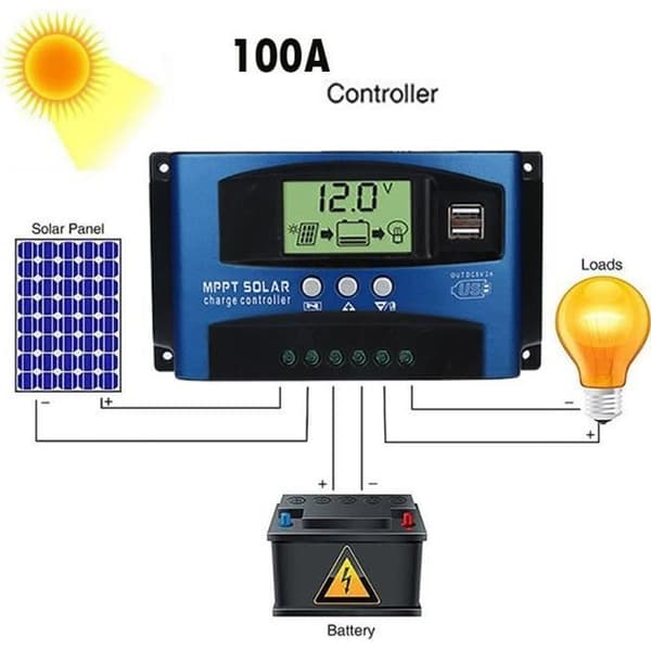 Solarladdningsregulator - 100A MPPT - 12V/24V - Automatisk spårning - Hög effektivitet