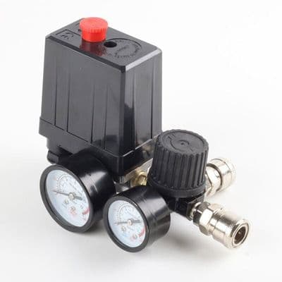220V 0-180 psi Luftkompressor Tryckbrytare Kontrollventil Regulator Mätare med Snabbkoppling (220V) Etikett