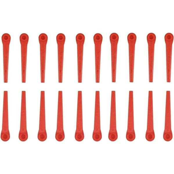 Pakke med 100 plastblader kompatible med Gardena gresstrimmere, erstatningsblader for Gardena gresstrimmere og batteridrevne gresstrimmere.