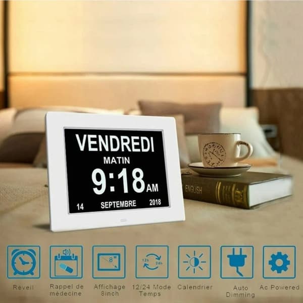 Tommer LCD Digital Kalender Dato og Tid Ur til Forældre (Hvid)