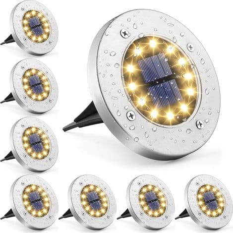 Udendørs solcellelamper, 12 LED'er, 8 stk., Solcellejordlamper, Hvide havelamper, Vandtæt rustfrit stål