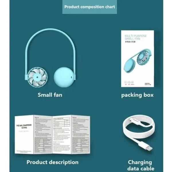 Justerbar mini-halsventilator (lyserød) med 3 vindhastigheder, USB-opladning, perfekt til sommeren.