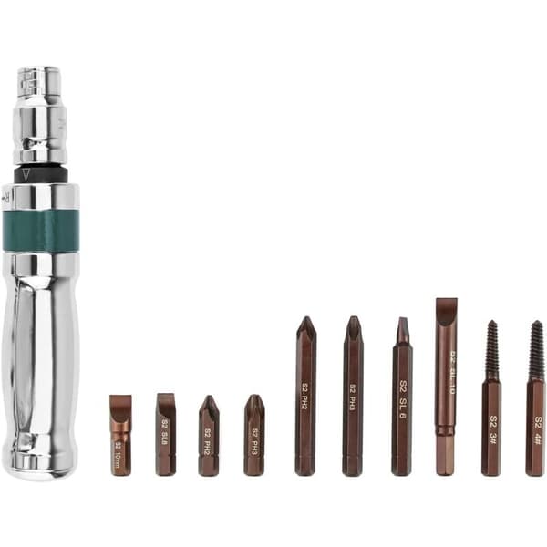 Slagskruetrækkersæt, Slagskruetrækker + Adapter + Bits, 12 Dele, 1/2\"