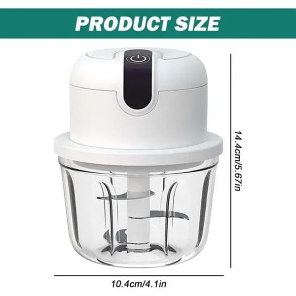 Mini elektrisk hackare - PZCC - Mini elektrisk hackare - 300 ml - USB-uppladdningsbar - Glasskål