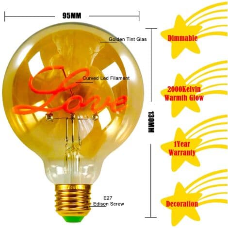 Led-lamppu G95 4W Himmennettävä 2000Kelvin 220-240V Love Edison Koristelamppu E27