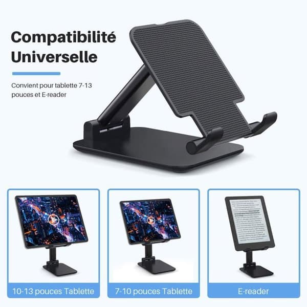 Sammenklappeligt tabletstativ med justerbar vinkel, skridsikker aluminiumsoverflade til iPad og andre tablets