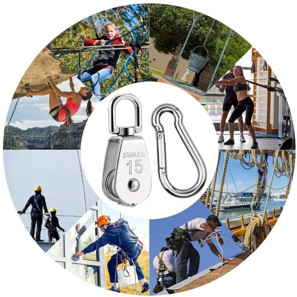 Remtrisser i rustfrit stål, enkel løftetrissa med reb til camping og vandreture