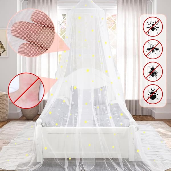 Sengehimmel med selvlysende fluorescerende stjerner 250cm myggnett for baby barn gutter jenter jente