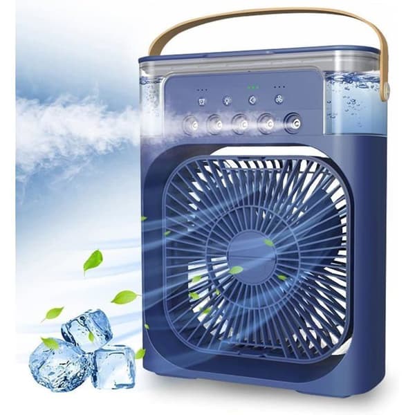 Bærbar airconditionventilator, luftfugter, 7 LED'er, lille luftkøler med 3 hastigheder, ultra-stille