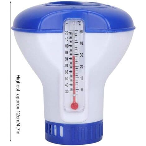 Flydende pooldispenser, poolklordispenser med termometer, automatisk klordispenser til alle pools, spabade, boblebade, akvarier og fiskedamme