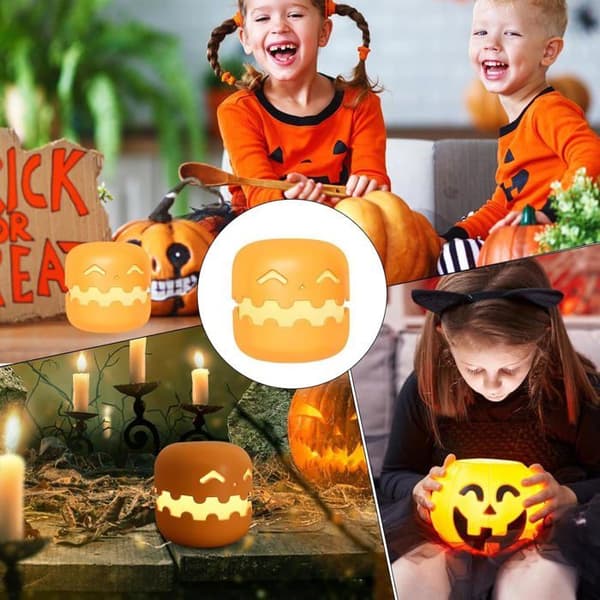 LED Græskar Lanterne - JZSH - USB Opladning - LED Belysning - Halloween Græskar Design - Lys Orange