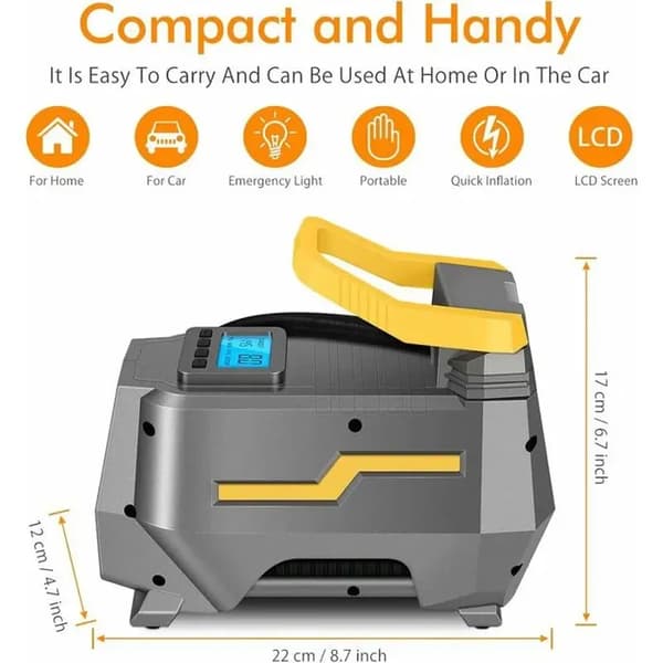 220V/12V Luftkompressor - 150PSI - LED-belysning - 4 ventiladaptrar
