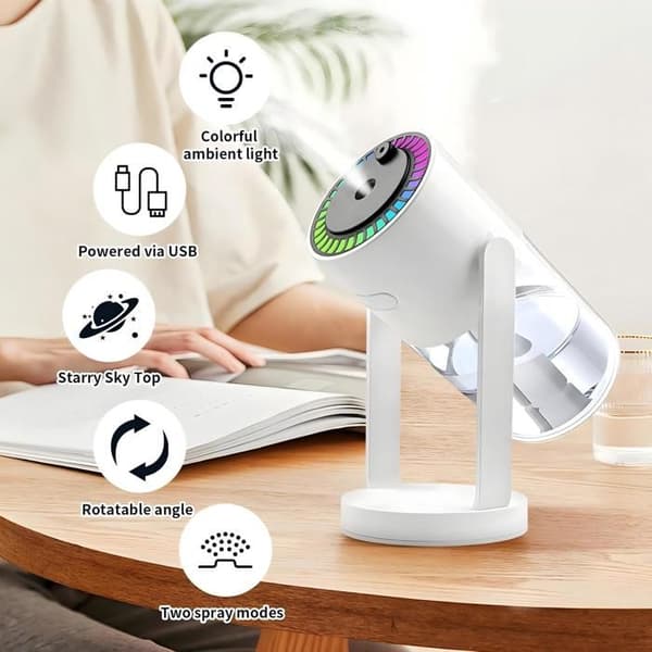 USB Luftfugter - XVX - Oscillerende - Stjernehimmelprojektion - 280 ml - 2 W