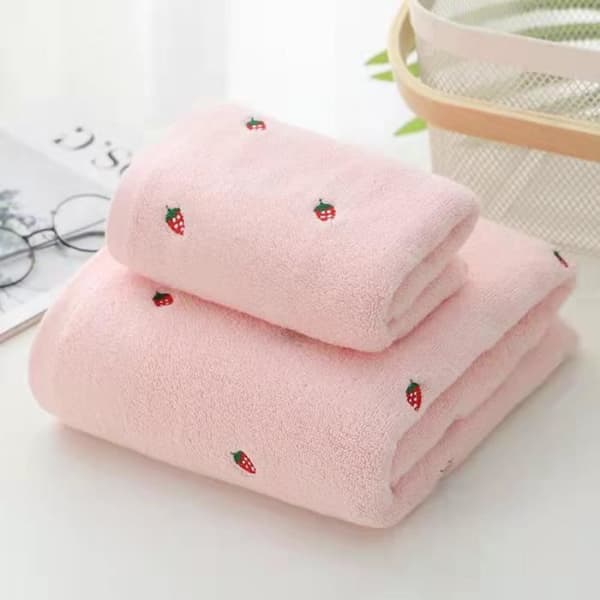 Farveægte badehåndklæde, 2 dele (1 bade- og 1 håndklæde), Pink