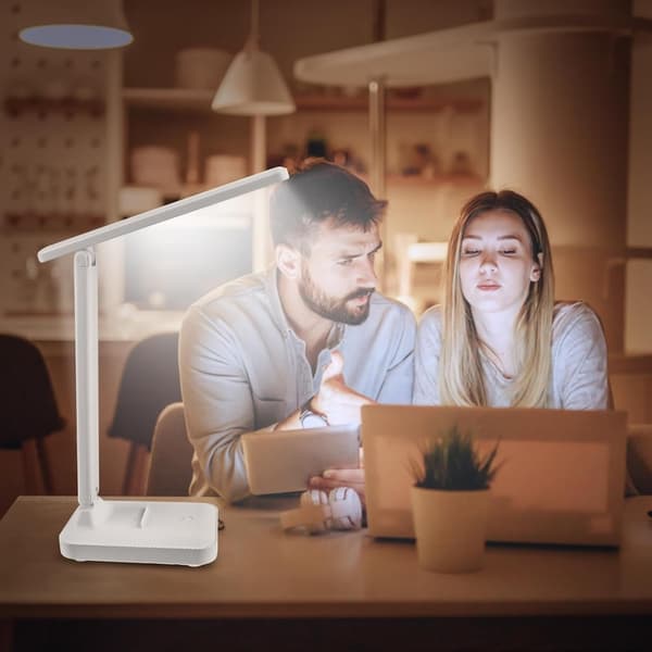 LED skrivebordslampe dimbar USB oppladbar sammenleggbar belysning hvit
