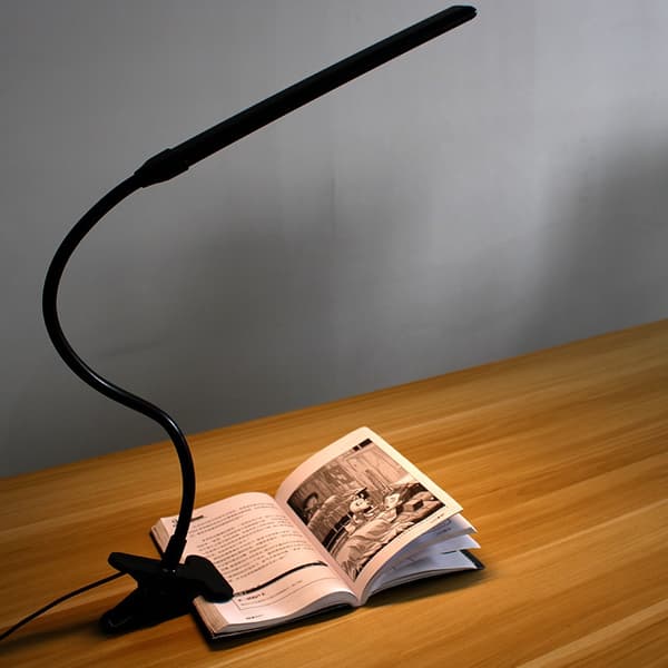 LED skrivebordslampe med klips, 3 moduser, 10 lysstyrker, lang fleksibel svanehals