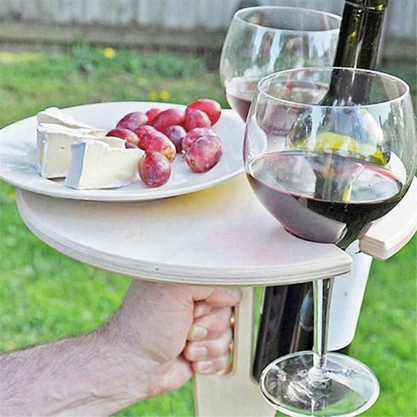 Utomhus Vinfällbart Bord - Träbord för Vin - Vinglasställ Flaska och Glashållare Bordsskiva Vikbart Bord