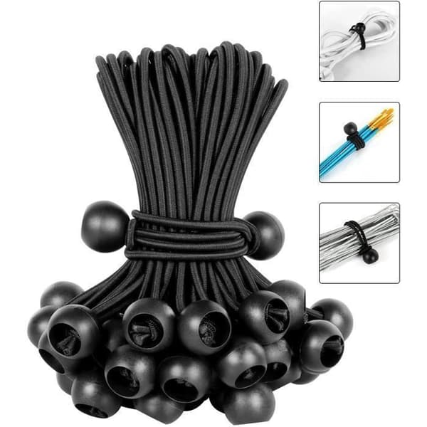 Elastiksnore - 50 stk. - 15 cm - Sort - Holdbare til camping og bagage