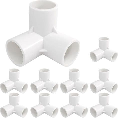 Förpackning med 10 3-vägs 20 mm PVC-kopplingar för växthus och möbler