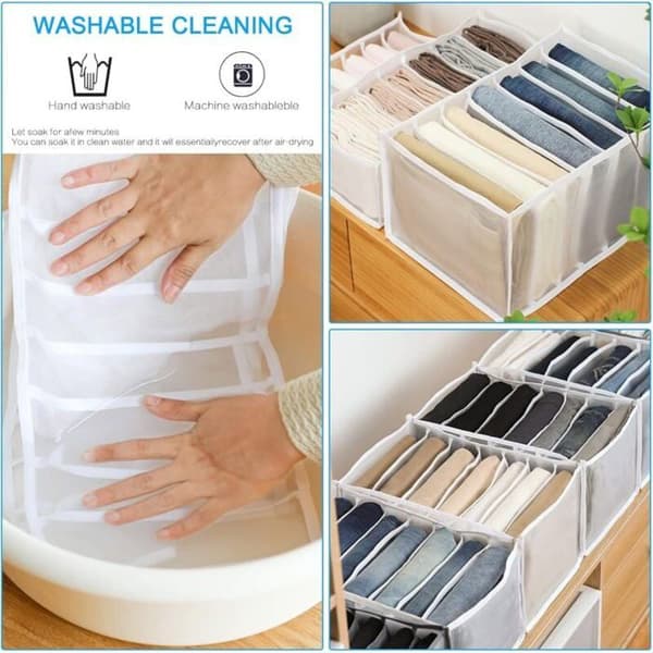 2 STK Stor Skuffe Organizer Tøj Sammenfoldelig Boks Jeans Opbevaring 7 Rum Mesh Skuffe Organizer Kommode