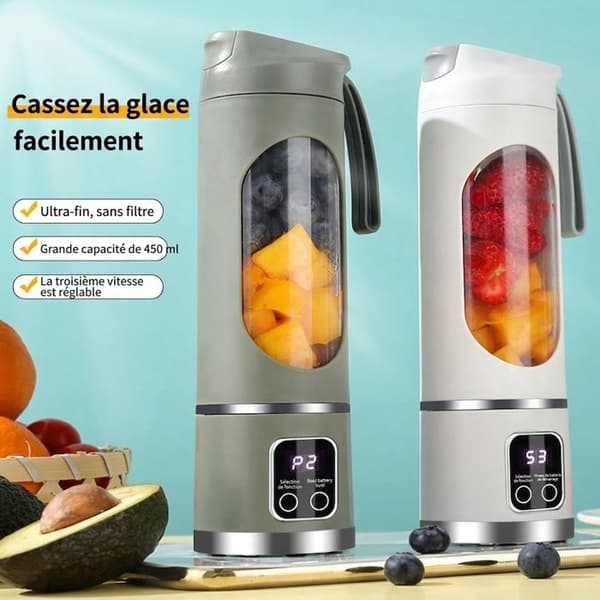 Bärbar Blender - Mini Juicer - 450ml - 12 Blad - USB - 7.4V - Vit - Multifunktionell