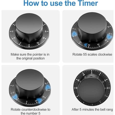 Mekanisk køkkentimer, magnetisk adsorberende timer, genanvendelig vandtæt rustfri ståltimer, 60-minutters nedtælling