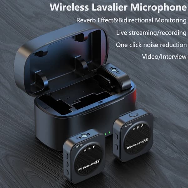 Trådløs Lavalier-mikrofon med ladeetui, jakkeslagsmikrofon for iPhone, Android-kamera, Vlog-opplastinger, statisk direktestrømming