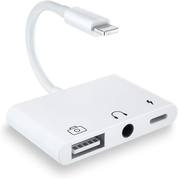 Lightning til USB OTG lydadapter, 3-i-1 USB-kamerapilleradapter med hurtigladeport
