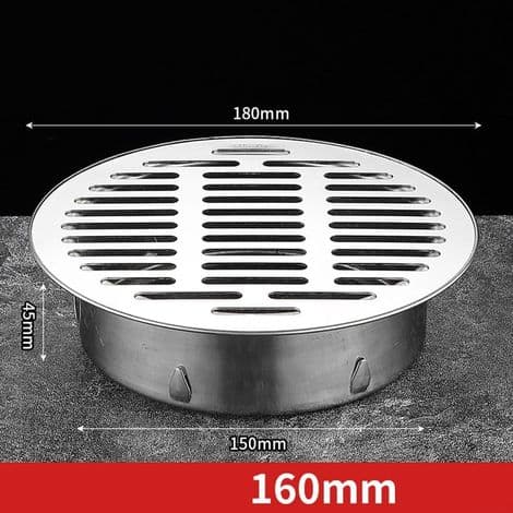 Rundt gulvafløb i rustfrit stål med en stor diameter på 160 mm