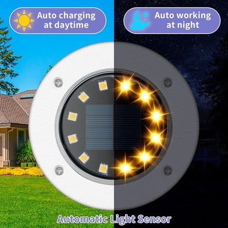 Udendørs solcellelamper, 12 LED'er, 8 stk., Solcellejordlamper, Hvide havelamper, Vandtæt rustfrit stål