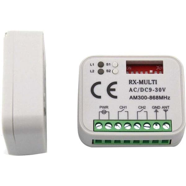 Radiomottaker for motorisering – Frekvenser 433/868 MHz – AC/DC 9-30V strømforsyning – Rekkevidde opptil 150 meter – Programmerbar opptil 400 koder